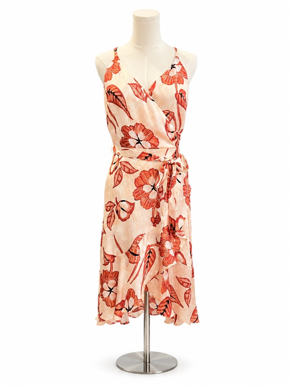White House Black Market Floral Faux Wrap Midi Dress Size 4